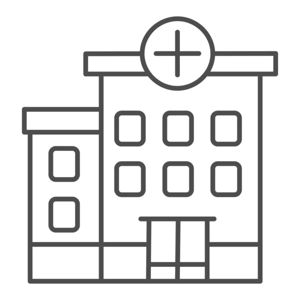 Krankenhaus dünne Linie Symbol, Gesundheitskonzept, Krankenhaus Gebäude Zeichen auf weißem Hintergrund, Gebäude mit Kreuz Symbol in Umriss Stil für mobiles Konzept und Web-Design. Vektorgrafik. — Stockvektor