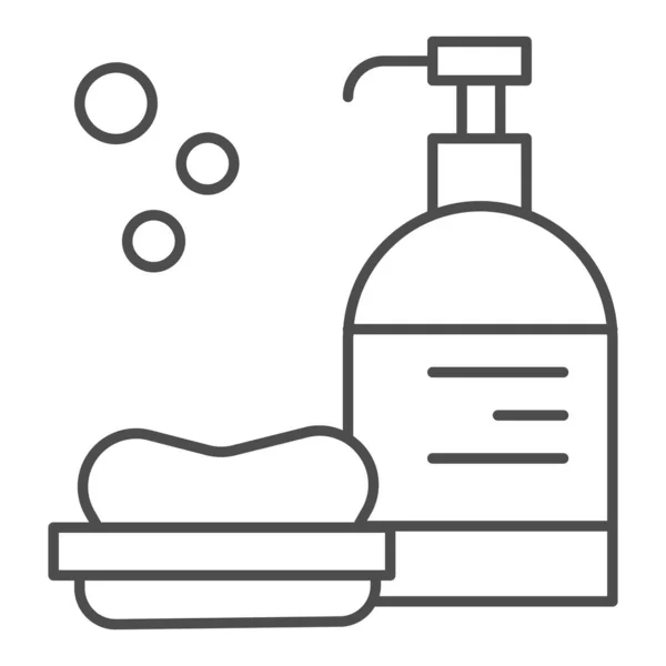 Gel licquid e sapone linea sottile icona, concetto di igiene personale, sapone a mano e lozione segno su sfondo bianco, roba da bagno icona impostata in stile contorno per il mobile e web design. Grafica vettoriale . — Vettoriale Stock