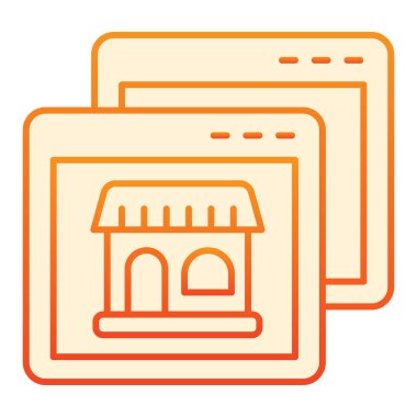 Düz simgeli bir web sitesi. Düz moda turuncu simgelere sahip tarayıcı. İnternet ve uygulama için tasarlanmış gradyan tasarım alışverişi. Eps 10.