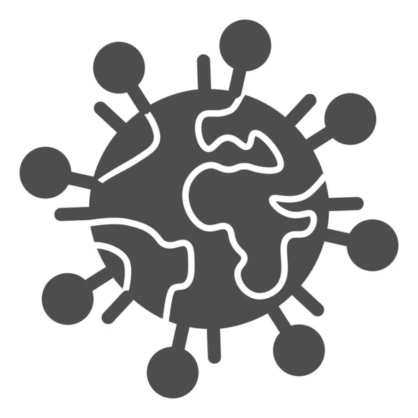 코로나 바이러스 지구 고체 아이콘 (Corona virus Earth solid icon), 세계 코로나 바이러스 유행 컨셉 (global coronavirus epidemic conception), 흰 배경에 바이러스 표시가 있는 글로브 어스 (Globe Earth), 모바일을 위한 글 리프 스타일의 세계 바이러스 감염 아이콘 (World virus inflution icon). 벡터 그래픽. — 스톡 벡터