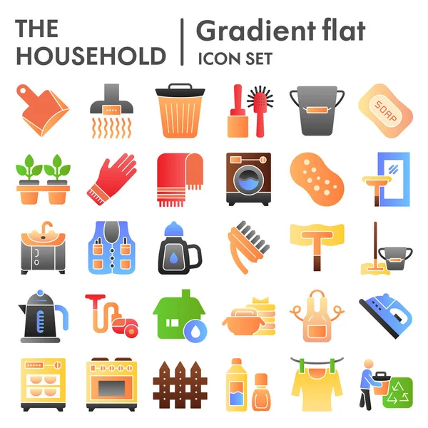 Household flat icon set, appliances symbols collection, vector sketches, logo illustrations, home equipment signs color gradient pictograms package isolated on white background, eps 10. — Stock Vector