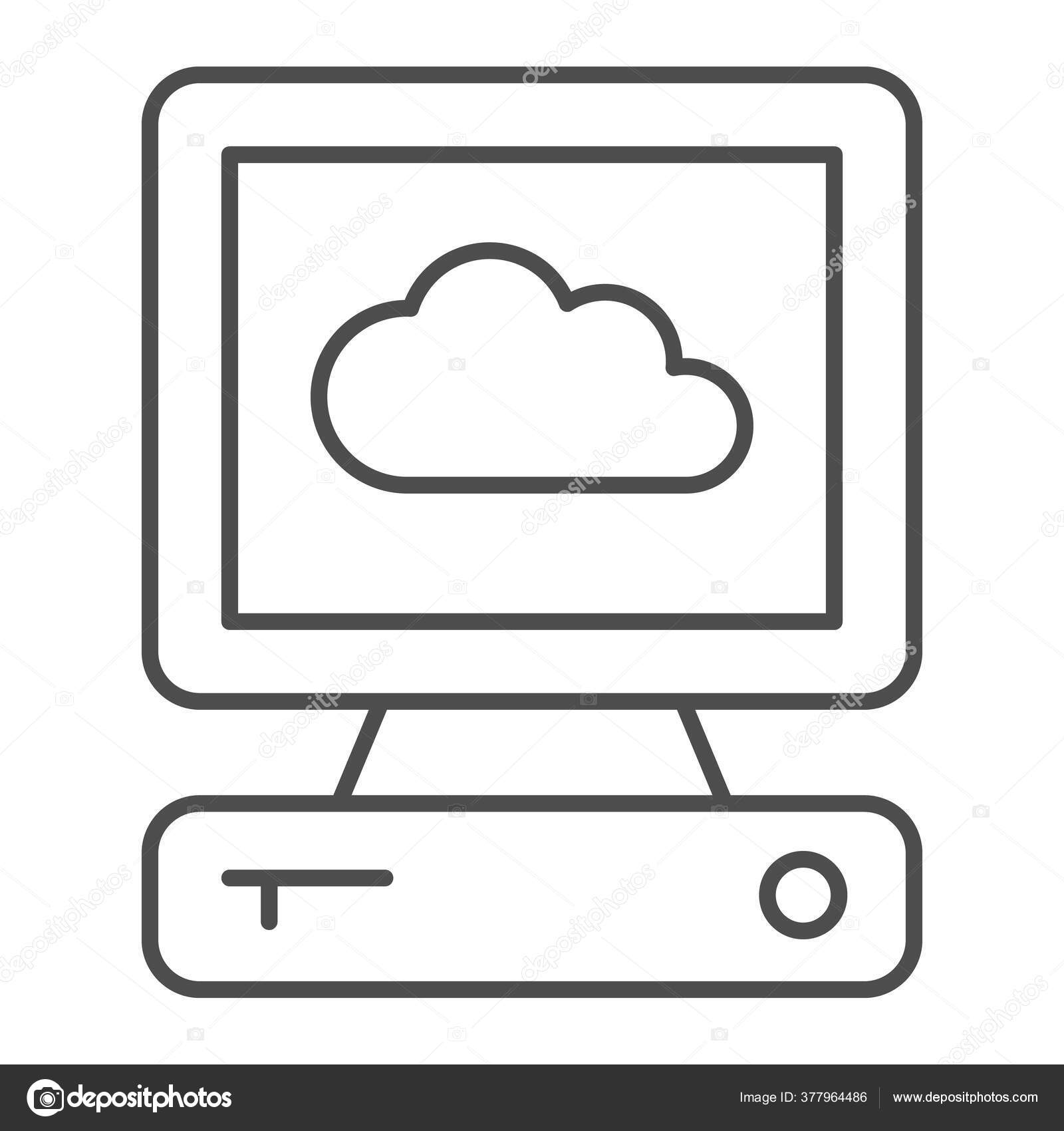 컴퓨터 스크린의 얇은 선 아이콘, 스마트 홈 개념, 흰색 배경 위의 클라우드 컴퓨팅 기술 벡터 기호, 윤곽 스타일 모바일 과 웹에서  모니터 및 저장 아이콘. 벡터 그래픽. 스톡 벡터 - ©sabustock 377964486, image size:1600x1700