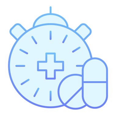 Eczane saatinde düz bir ikon. İlaç zamanı mavi simgeleri modaya uygun düz stil. Haplar ve saat gradyan tasarımı, web ve uygulama için tasarlanmış. Eps 10.