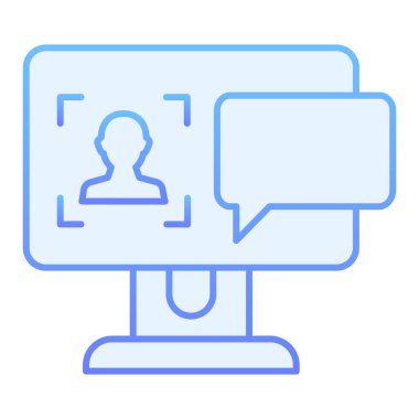 Bilgisayar monitörü simgesindeki kullanıcı. Moda düz stil mavi simgeler yetkilendirme. Web ve uygulama için tasarlanmış ekran gradyan biçim tasarımındaki diyalog penceresi. Eps 10.