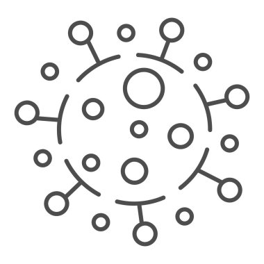 Coronavirus hücre ince çizgi ikonu, Covid-19 salgın hastalık konsepti, beyaz arka planda Roman Coronavirus bakterisi işareti, mobil konsept ve web tasarımı için virüs ikonu. Vektör grafikleri.