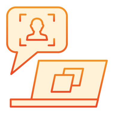 Düz dizüstü bilgisayardaki kullanıcı mesajı. Düz moda turuncu geribildirim simgeleri. Web ve uygulama için tasarlanmış online gradyan tasarımı. Eps 10.