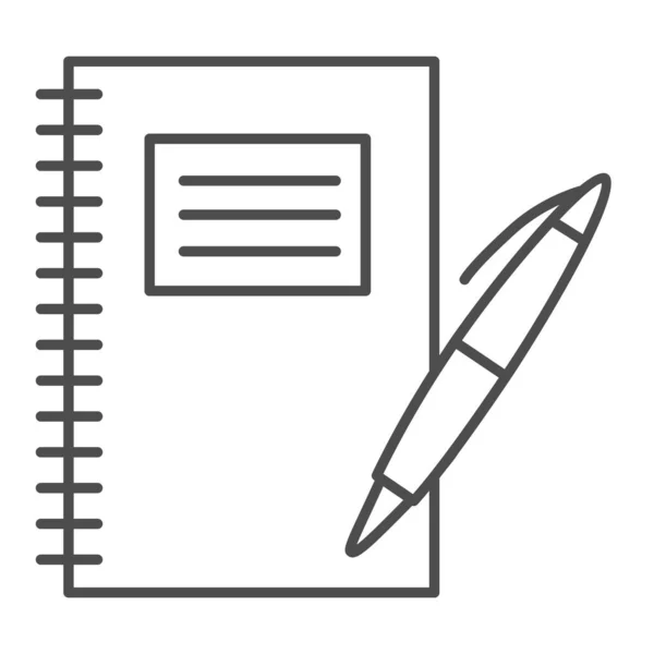 Bloc-notes et stylo icône de ligne mince, concept de fournitures scolaires, tampon d'écriture avec signe de stylo sur fond blanc, écriture dans le symbole du bloc-notes dans le style de contour pour la conception mobile et web. Graphiques vectoriels . — Image vectorielle