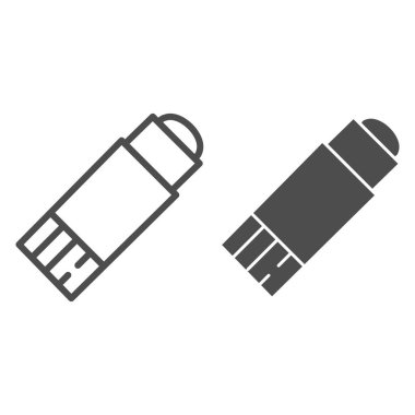 Yapıştırıcı çizgisi ve katı ikon, kırtasiye konsepti, yapıştırıcı yapıştırıcısı süper yapıştırıcı ve beyaz arka planda anı yapıştırma işareti, ana hatlı mobil konsept ve web tasarımında yapıştırıcı sembolü. Vektör grafikleri.