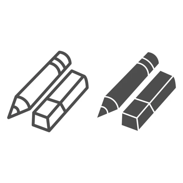 지우개와 연필 선, 단단 한 아이콘, 문구 개념, 학교 그림 도구 기호 흰색 배경, 무선 개념 과 웹 디자인의 윤곽 이 있는 고무 심볼 이 있는 연필. 벡터 그래픽. — 스톡 벡터