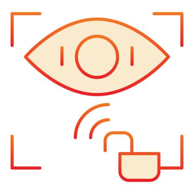 Retina tanıma açık düz simge. Göz tanımlama kırmızı simgelere düz moda olarak erişiyor. Biyometrik tarama gradyan tasarımı, web ve uygulama için tasarlandı. Eps 10.