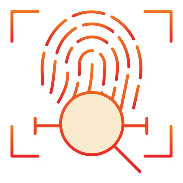 指紋フラットアイコン付きレンズ。指紋スキャンは、流行のフラットスタイルで赤いアイコンを検索します。Webとアプリ用に設計された指識別グラデーションスタイルのデザイン。Eps 10. — ストックベクタ