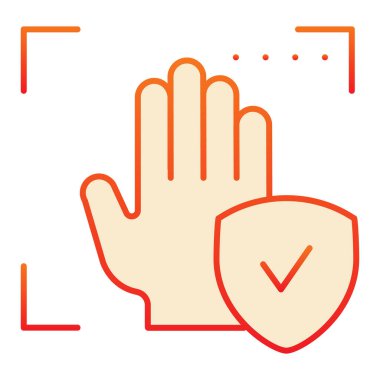 Avuç içi tanıma düz simge olarak onaylandı. Doğrulama avuç içi baskısı, düz moda kırmızı simgeleri kabul etti. El biyometrik taraması, ağ ve uygulama için tasarlanmış gradyan stil tasarımını kontrol etti. Eps 10.