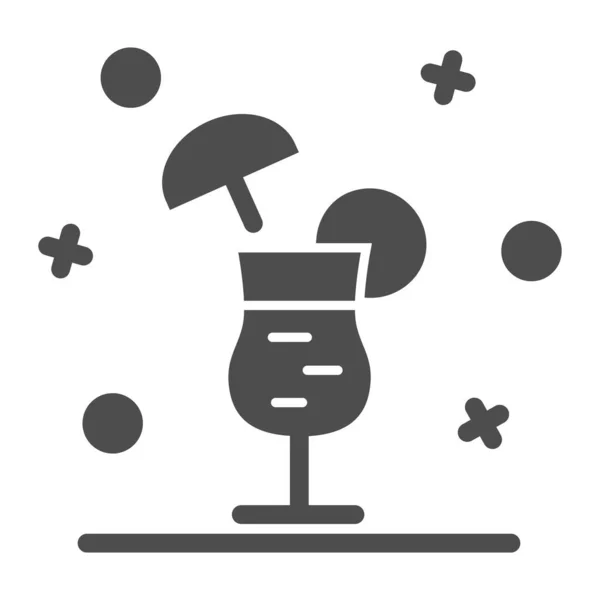 Icône solide en verre à cocktail, concept de boissons alcoolisées, verre avec citron et panneau de paille à boire sur fond blanc, icône de cocktail Pina Colada en style glyphe pour mobile, toile. Graphiques vectoriels . — Image vectorielle