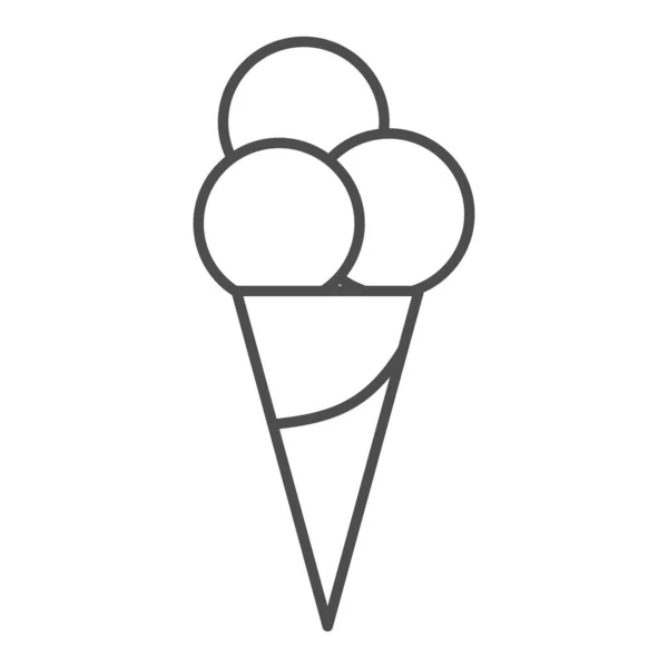 Icona linea sottile gelato, concetto estate, tre palline gelato in cialda cono segno su sfondo bianco, icona gelato in stile contorno per il concetto mobile e web design. Grafica vettoriale . — Vettoriale Stock