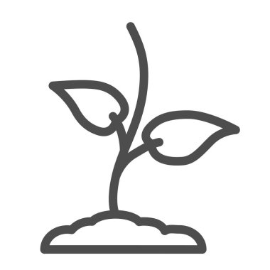 İlk yaprak çizgisi ikonu, bahar konsepti, beyaz arkaplanda filizlenme tabelası, taşınabilir konsept ve web tasarımı için ana hatlarıyla toprak simgesinde büyüyen küçük filiz. Vektör grafikleri.