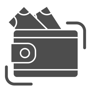 Sağlam para simgesi, iş konsepti, beyaz arka planda nakit işareti olan cüzdan, mobil konsept ve web tasarımı için kabartma şeklinde cüzdan simgesi. Vektör grafikleri.