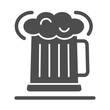 Bira katı ikonu, içecek konsepti, beyaz arka planda bir kupa bira tabelası, mobil konsept ve web tasarımı için kabartma şeklinde köpük ikonlu bir bardak bira. Vektör grafikleri.