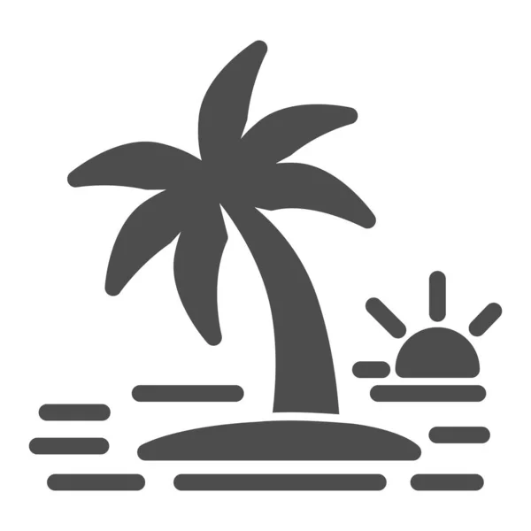 Isla con un icono de palmera sólida, concepto de verano, signo de puesta de sol sobre fondo blanco, palmera de coco en el icono de la isla en estilo glifo para el concepto móvil y diseño web. Gráficos vectoriales . — Archivo Imágenes Vectoriales