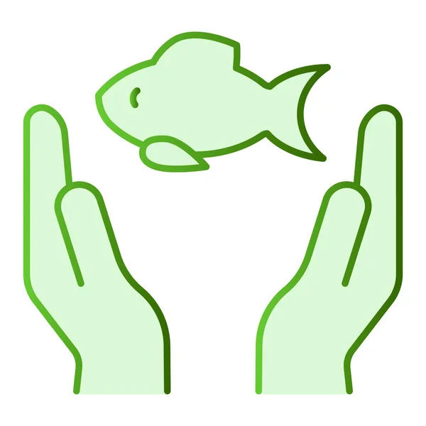Två händer och fisk platt ikon. Fisk och armar gröna ikoner i trendig platt stil. Fisk i händerna lutning stil design, utformad för webb och app. Eps 10. — Stock vektor