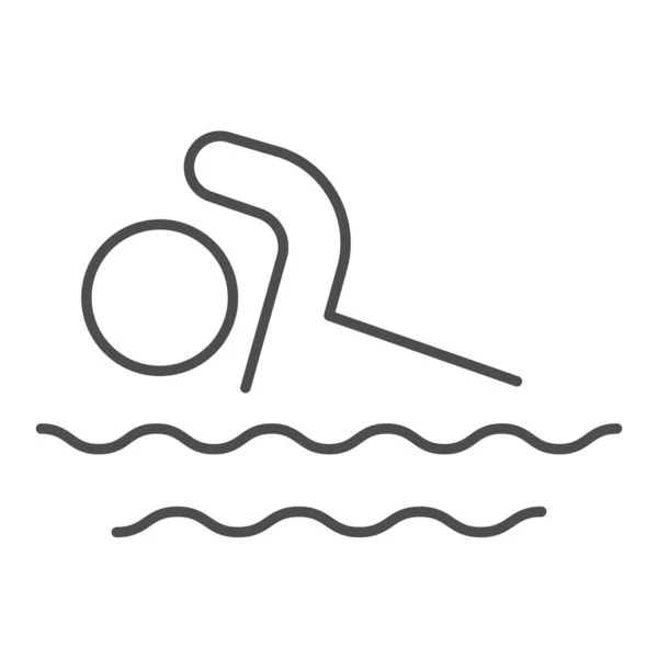 El hombre nada en el icono de la línea delgada del mar, concepto de verano, signo de natación sobre fondo blanco, icono de natación en estilo de esquema para el concepto móvil y el diseño web. Gráficos vectoriales . — Archivo Imágenes Vectoriales