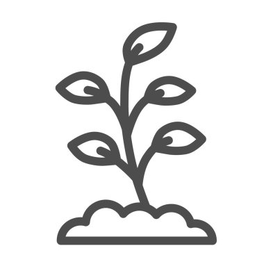 İlk yaprak çizgisi ikonu, bahar konsepti, beyaz arka planda filizlenme işareti, taşınabilir konsept ve web tasarımı için ana hatlarda toprak simgesinde filizlenen filizlenme. Vektör grafikleri.