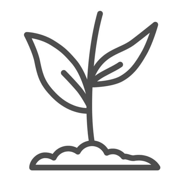 Växt vÃ ¤xer i marklinje ikon, Natur koncept, vÃ ¤xt blomma i jord symbol pÃ ¥vit bakgrund, groddar med tvÃ ¥blad ikon i kontur stil fÃ ¶ r mobil och webb. Vektorgrafik. — Stock vektor
