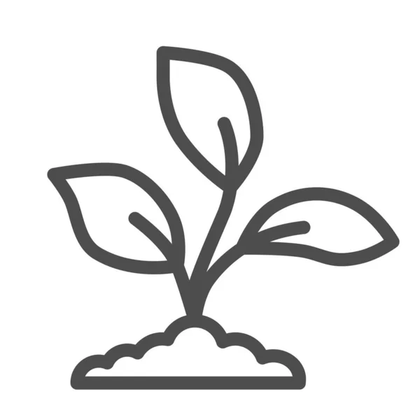 Plántulas de jardín crece en un icono de la línea de tierra, concepto de la naturaleza, Brotes de plantas signo sobre fondo blanco, El crecimiento joven con hojas icono en el estilo de esquema para móviles, diseño web. Gráficos vectoriales . — Vector de stock