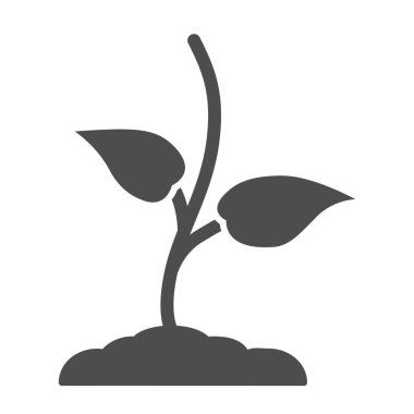 İlk yapraklı küçük filizlenme katı ikon, bahar konsepti, beyaz arka planda filizlenme işareti, taşınabilir konsept ve web tasarımı için toprak ikonu şeklinde büyüyen filizlenme. Vektör grafikleri.