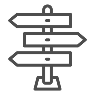 Tahta ok tabela çizgisi simgesi, seyahat konsepti, beyaz arka planda tahta yön işareti, mobil konsept ve web tasarımı için kılavuz posta simgesi. Vektör grafikleri.