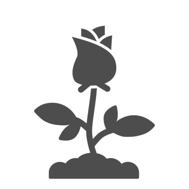 Gül gibi sağlam bir ikon, çiçek kavramı, beyaz arka planda yapraklar olan gül çiçeği sembolü, mobil konsept ve web tasarımı için glyph tarzında tek gül çiçeği ikonu. Vektör grafikleri.