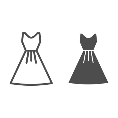 Kıyafet çizgisi, sağlam ikon, yaz konsepti, beyaz arka planda klasik moda kadın giyim tabelası, mobil konsept ve web tasarımı için taslak tarzında kadın giyim ikonu. Vektör grafikleri.