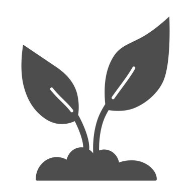 Katı toprak ikonu, ekoloji konsepti, beyaz arka planda iki yaprak sembolü olan küçük filizlenme, mobil konsept ve web tasarımı için sembol oluşturma. Vektör grafikleri.