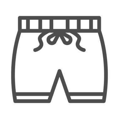 Kısa çizgi simgesi, yaz konsepti, beyaz arka planda yüzme şortu tabelası, mobil konsept ve web tasarımı için ana hatlı yüzme ikonu. Vektör grafikleri.