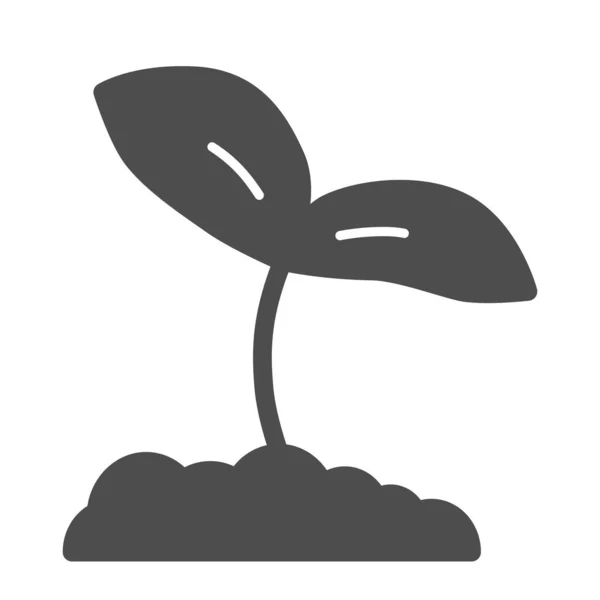 Planta que brota del icono sólido del suelo, concepto de ecología, germinación de semillas en el símbolo del suelo sobre fondo blanco, icono de crecimiento de plántulas en estilo glifo para móviles y web. Gráficos vectoriales . — Vector de stock