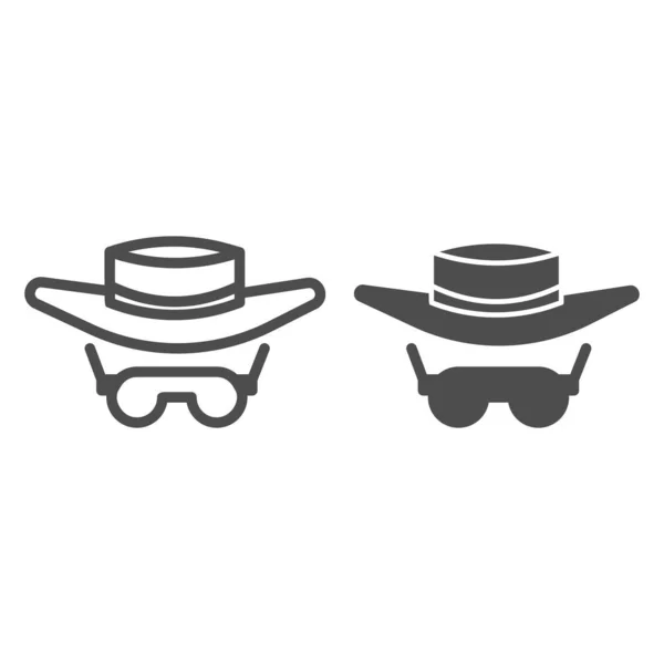 Güneş gözlüğü ve şapka çizgisi ve katı bir ikon, yaz konsepti, yaz güneşi koruma giysileri beyaz arka planda, Erkek şapkası ve güneş gözlüğü ikonu mobil ve web için ana hatlarda. Vektör grafikleri. — Stok Vektör