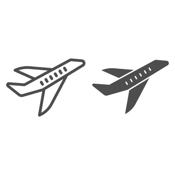 Flugzeuglinie und solides Symbol, Transportkonzept, fliegendes Flugzeugschild auf weißem Hintergrund, Flugzeug-Silhouette-Symbol im Umrissstil für mobiles Konzept und Webdesign. Vektorgrafik. — Stockvektor