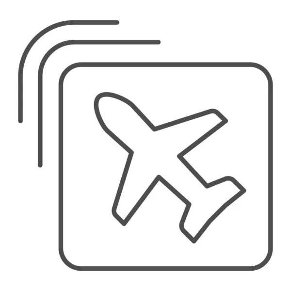 Ícone de linha fina do emblema da companhia aérea, conceito de viagem, plano em forma quadrada sinal no fundo branco, avião voador no ícone no estilo esboço para o conceito móvel e web design. Gráficos vetoriais . — Vetor de Stock