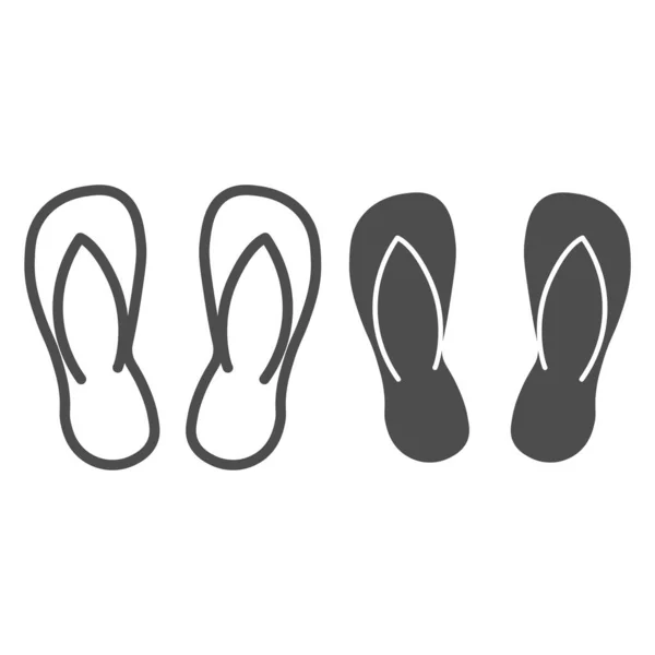 Линия флопсов и сплошная иконка, Концепция лета, Знак пляжных тапочек на белом фоне, Иконка летней обуви в стилистике очертания для мобильной концепции и веб-дизайна. Векторная графика . — стоковый вектор