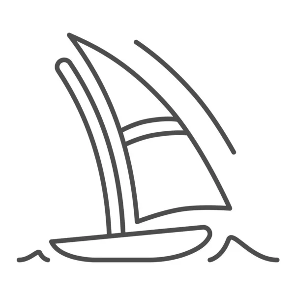 Zeilboot dunne lijn icoon, Zomer vakantie concept, Boot en zee golf teken op witte achtergrond, jacht icoon in grote lijnen voor mobiele concept en web design. vectorgrafieken. — Stockvector