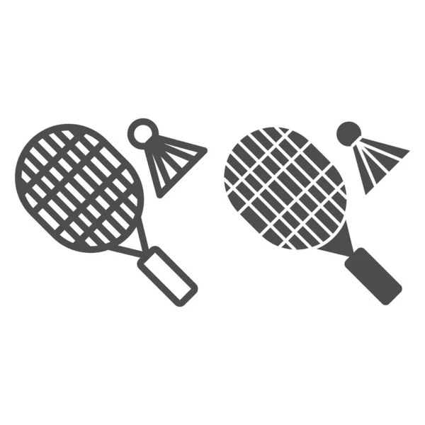 Raquete e shuttlecock linha e ícone sólido, conceito de esporte, sinal de Badminton no fundo branco, ícone do esporte Badminton no estilo esboço para o conceito móvel e web design. Gráficos vetoriais . — Vetor de Stock