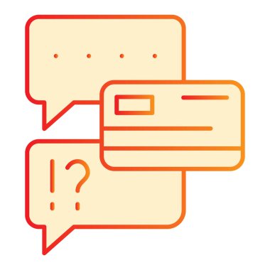 Kredi kartı düz ikonlu sohbet balonu. Kredi kartı turuncu simgelerinin şantajı ile yapılan diyaloglar modaya uygun bir düzmece. Konuşma balonu ve kredi kartı gradyan stili tasarımı, web ve uygulama için tasarlandı. Eps 10.