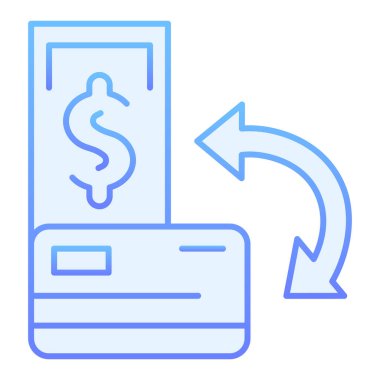 İşlem düzeyi simgesi. Banknotlar ve kredi kartı mavi simgeler modayı takip ediyor. Cashback gradyan tasarımı, web ve uygulama için tasarlandı. Eps 10.