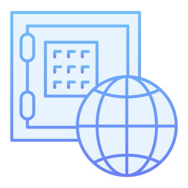 Tasarruf koruması düz simgesi. Küresel ekonomi mavi simgeleri modayı takip ediyor. Güvenli kutu ve gezegen gradyan tasarımı, web ve uygulama için tasarlanmış. Eps 10.