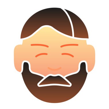 Sakallı, düz ikonlu erkek yüzü. Sakallı adam düz moda renkli ikonlar. Tıraşsız erkek gradyan stili tasarımı, ağ ve uygulama için tasarlanmış. Eps 10.