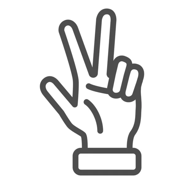 Hand visar tre fingrar linje ikon, Hand gester koncept, Tre finger gest tecken på vit bakgrund, hand visar nummer tre ikon i kontur stil för mobil, webben. Vektorgrafik. — Stock vektor