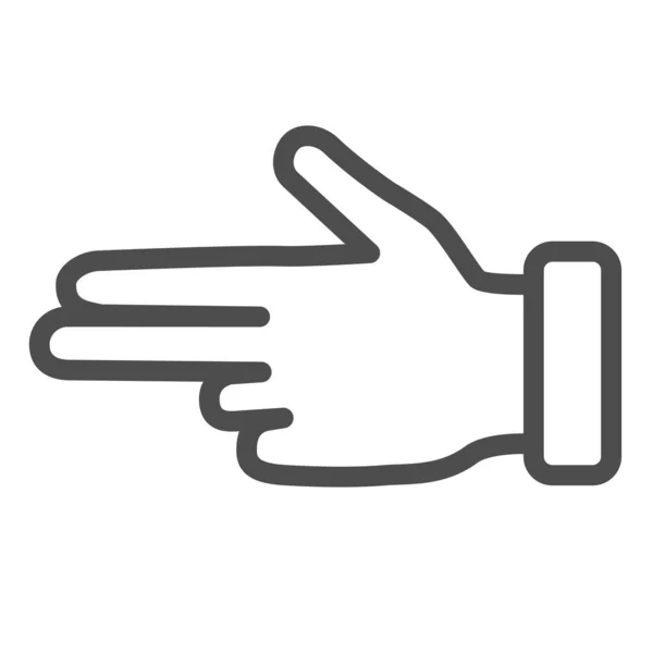 Icono de línea de gesto de tres dedos, Concepto de gestos de mano, Señalando el signo de los dedos en el fondo blanco, la mano que muestra el icono número tres en el estilo de esquema para móviles, web. Gráficos vectoriales . — Vector de stock
