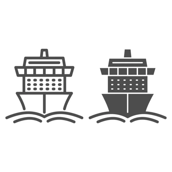 Plavební loď linie a pevné ikony, Letní cesta koncept, Loď s vlnami znamení na bílém pozadí, Cestovní loď ikona v obrysu stylu pro mobilní koncept a web design. Vektorová grafika. — Stockový vektor