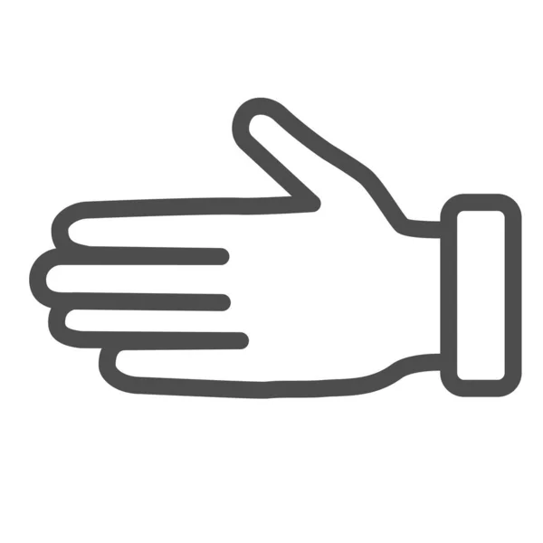 Icône de ligne de main, concept de gestes, signe de geste de bienvenue sur fond blanc, main masculine humaine avec icône de paume ouverte dans le style de contour pour concept mobile et web design. Graphiques vectoriels . — Image vectorielle