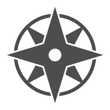 Katı pusula simgesi, navigasyon konsepti, beyaz arka planda rüzgar gülü işareti, mobil konsept ve web tasarımı için eski tarz rüzgar pusula simgesi. Vektör grafikleri.