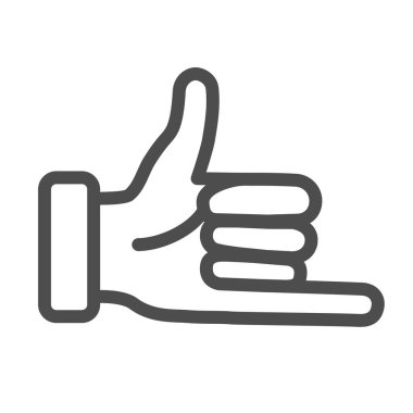 Söz veren el hareketi çizgisi ikonu, jest konsepti, beyaz arka planda uzamış parmak işareti olan yumruk, mobil ve web için ana hatlarda baş parmak ve serçe parmak ikonu. Vektör grafiği.